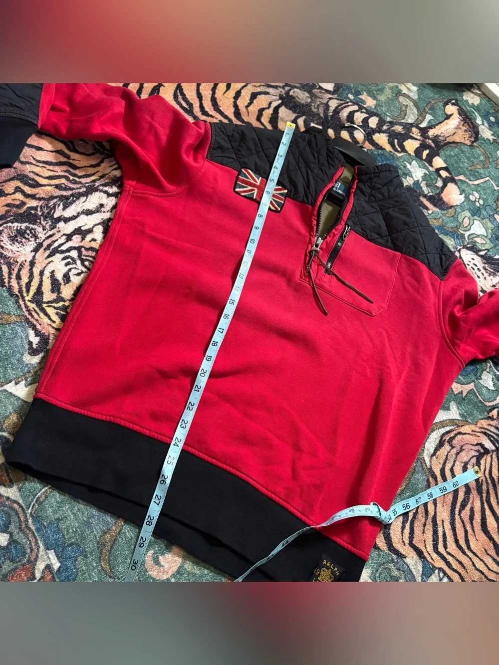 Polo Ralph Lauren Red Black Great Britain 1/4 Zip Pullover Jacket Coat Large